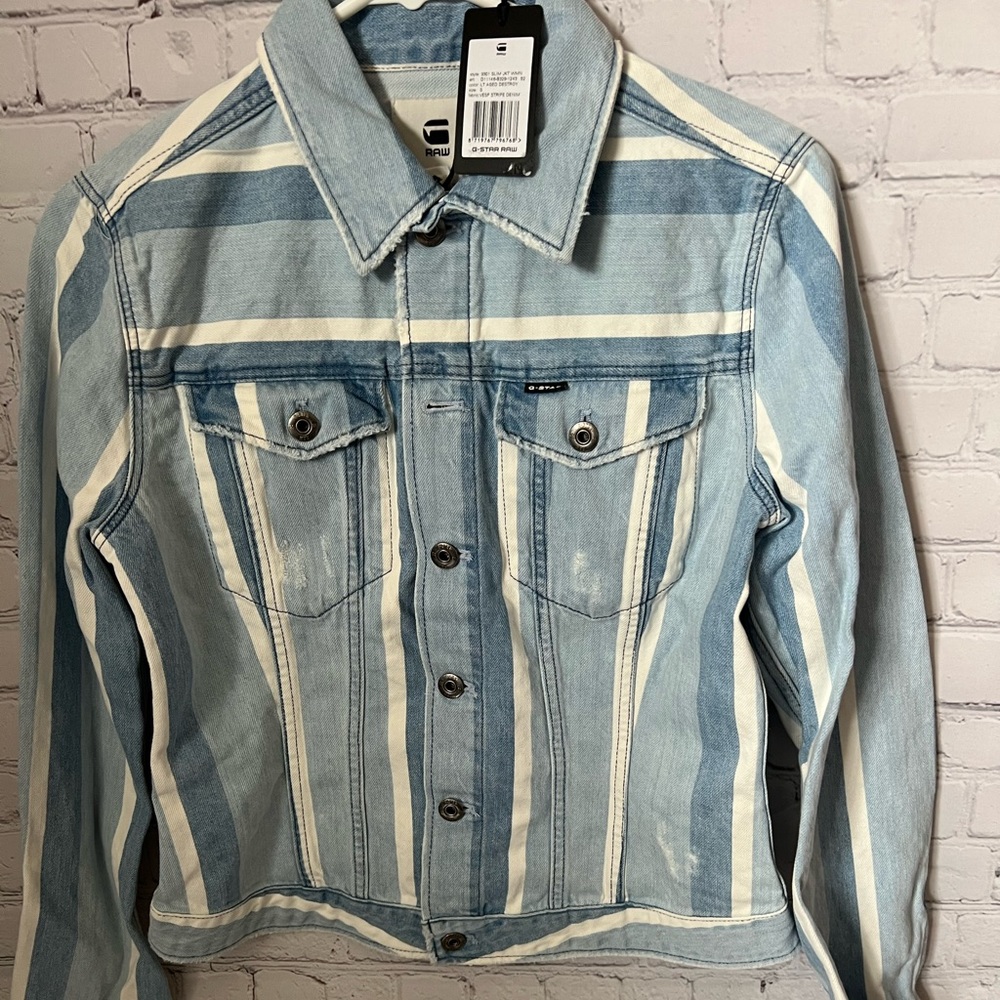 G STAR RAW STRIPED DENIM JACKET